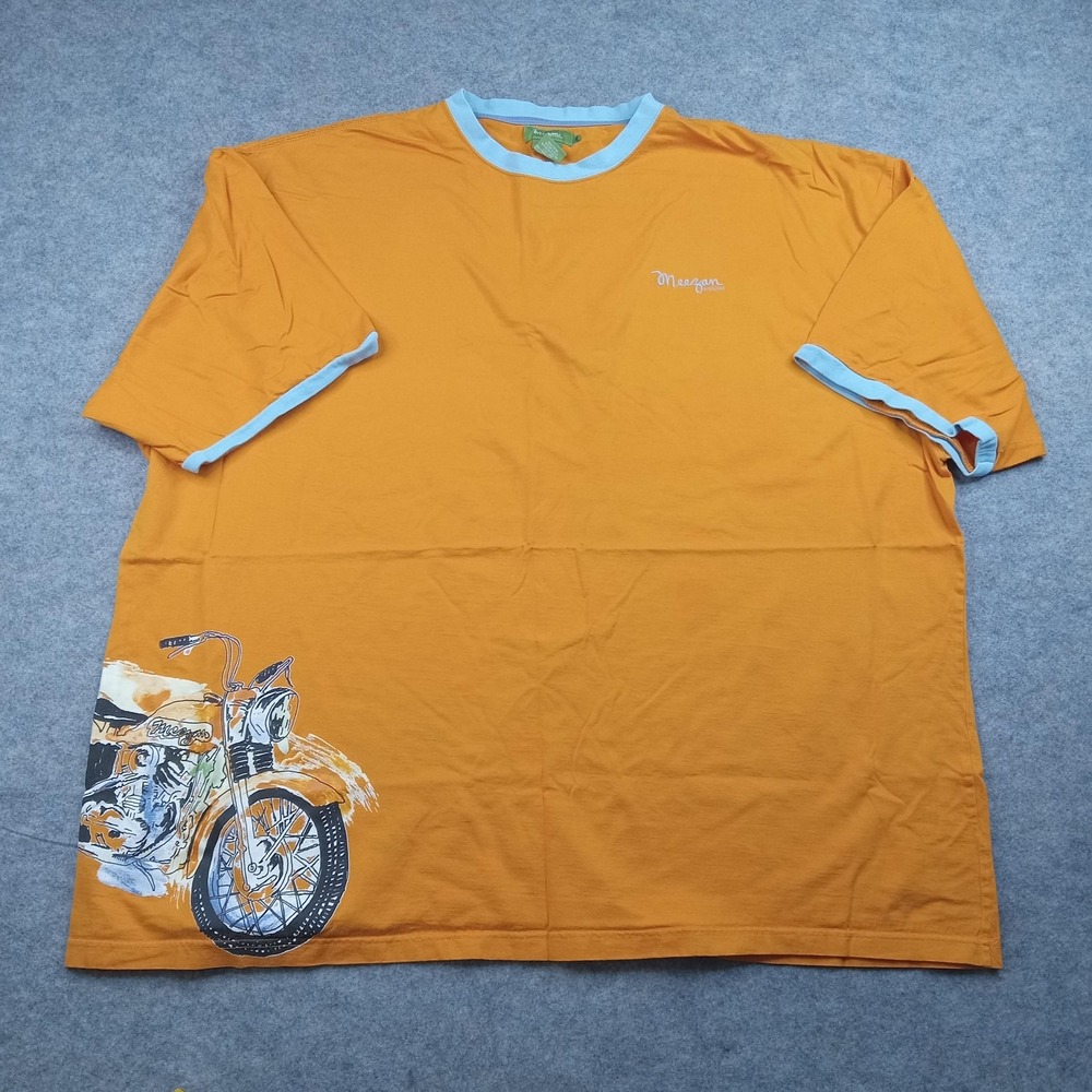 Meezan Shirt Mens 4XL Orange Blue Ringer Motorcycle Graphic Mercerized Cotton